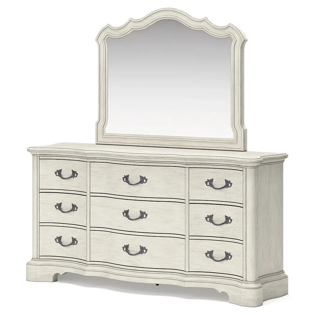 Elegant Antique White Arlendyne Bedroom Dresser with Stunning Mirror