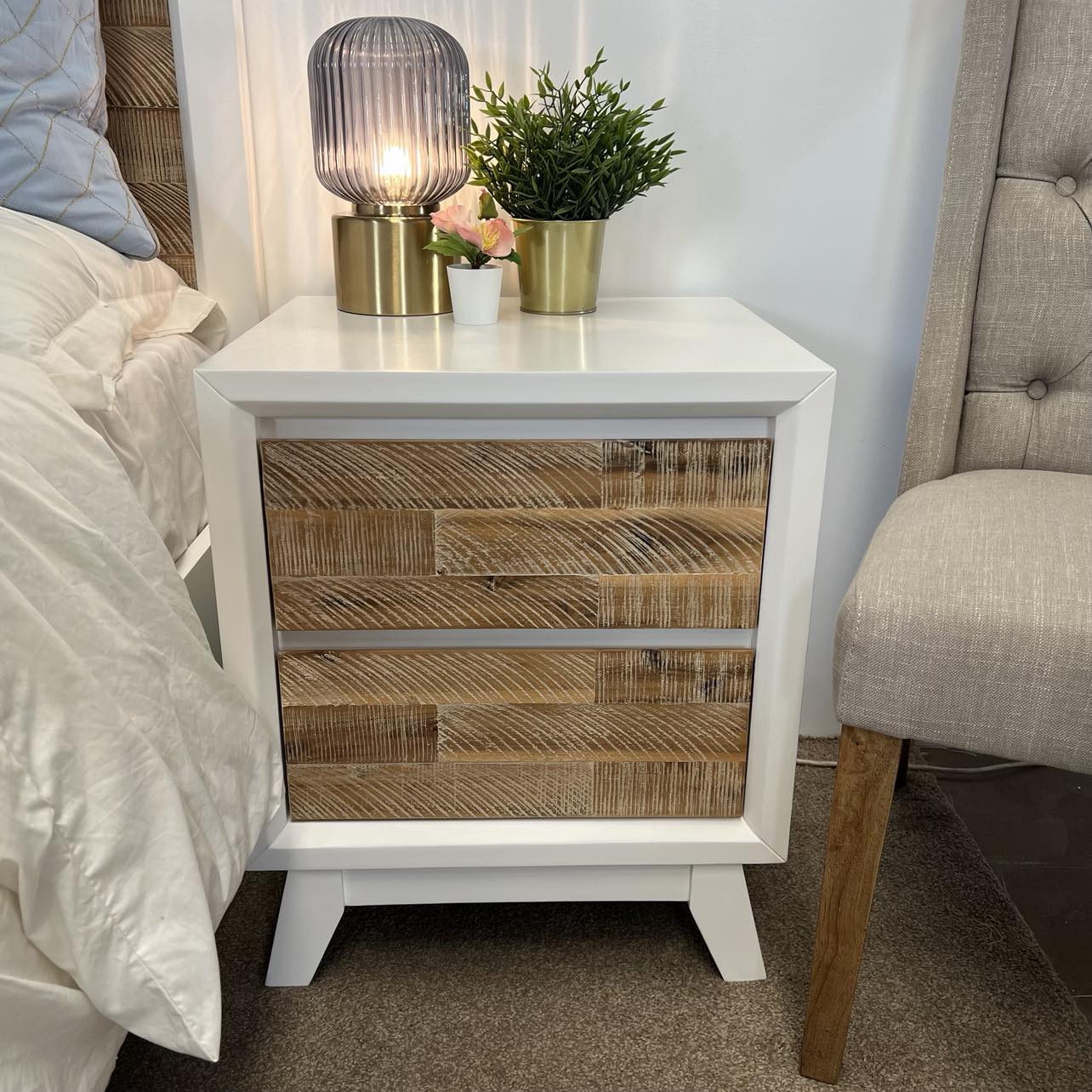 Tullum Coastal Bedside Table - White & Natural