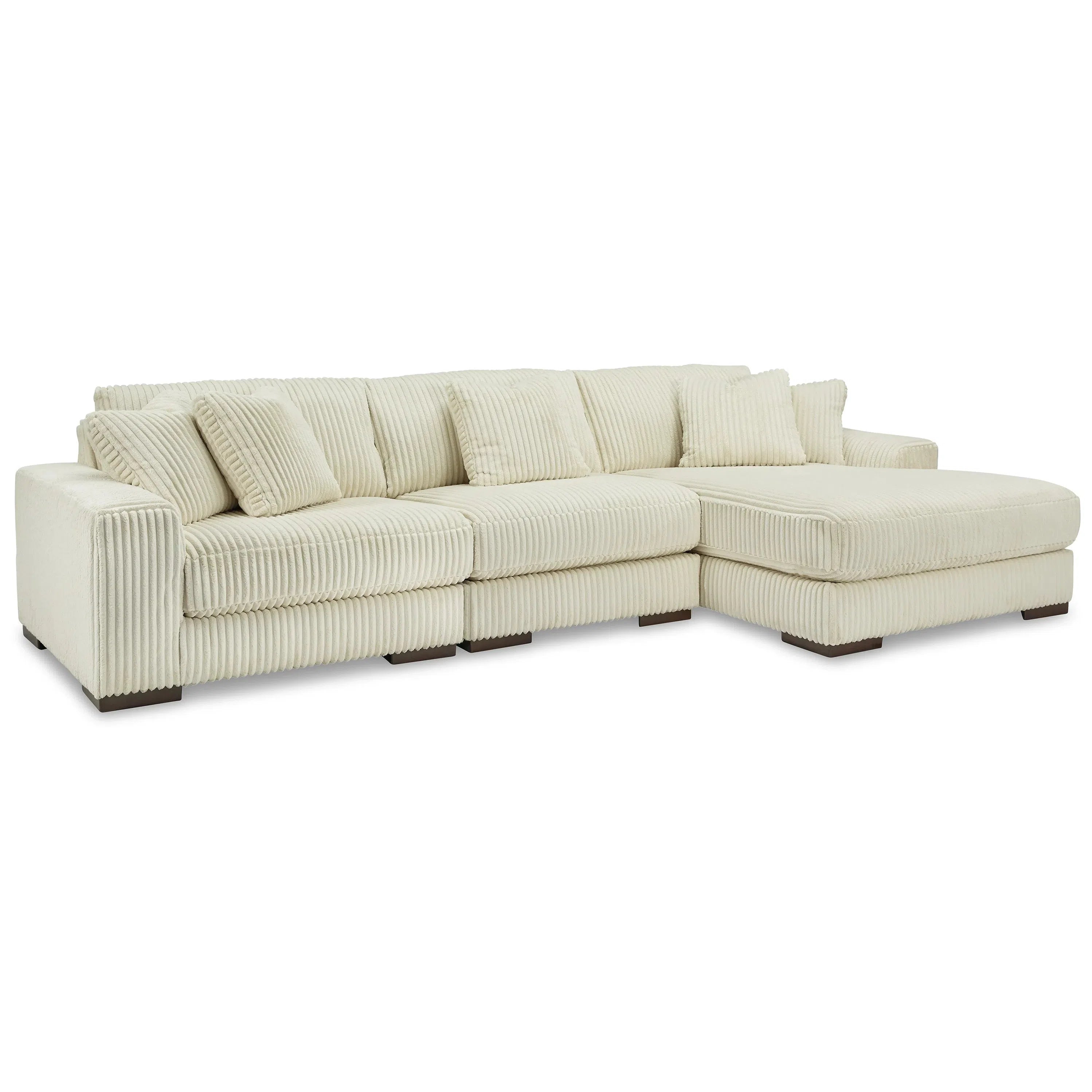 Elegant Ivory Fabric 3-Seater Sectional Sofa with Right-Facing Chaise by Lindyn