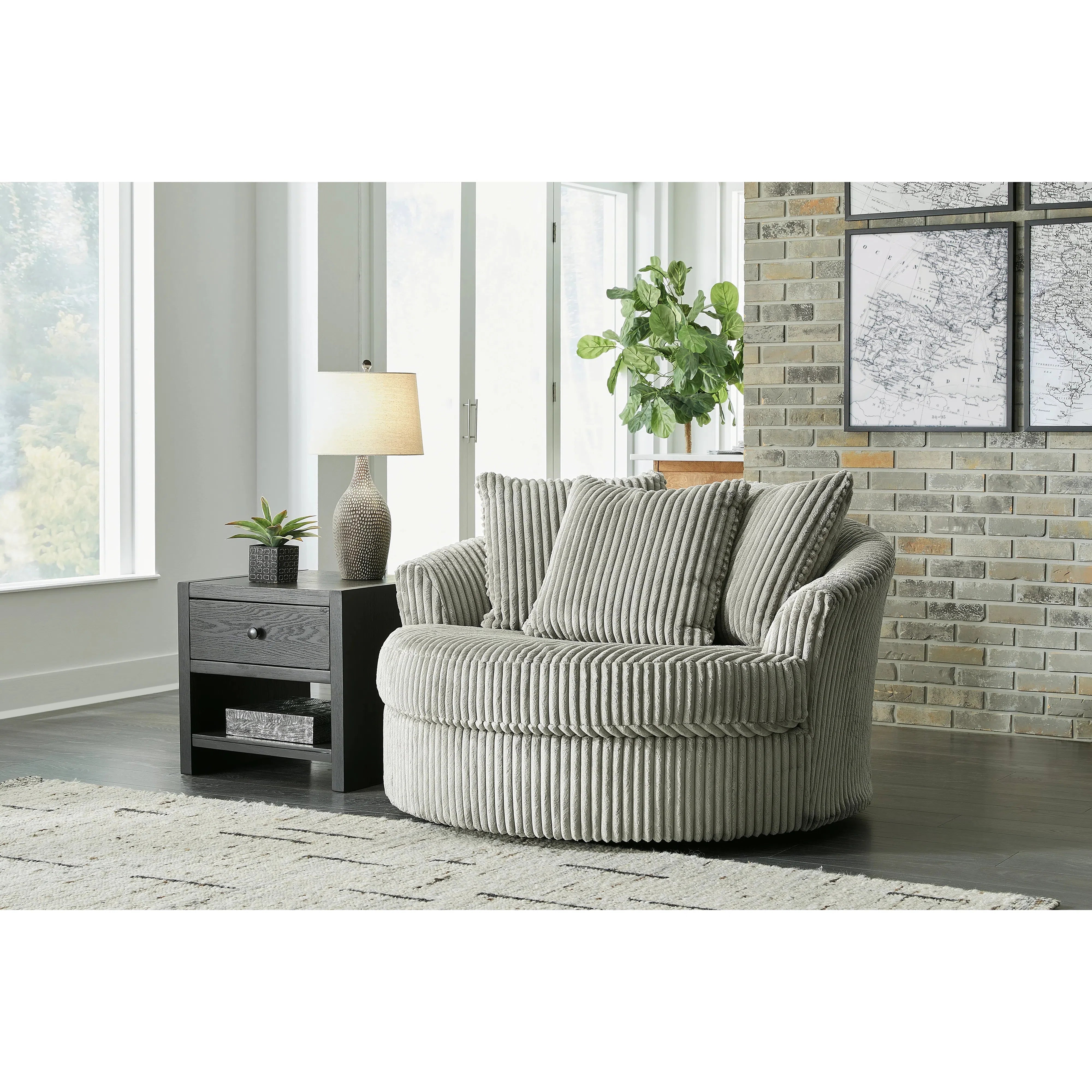 Cozy Lindyn Oversized Swivel Chair in Soft Fog Fabric