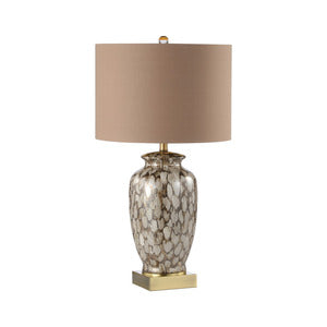 Elegant Brown Patterned Table Lamp with Luxurious Gold Linen Shade